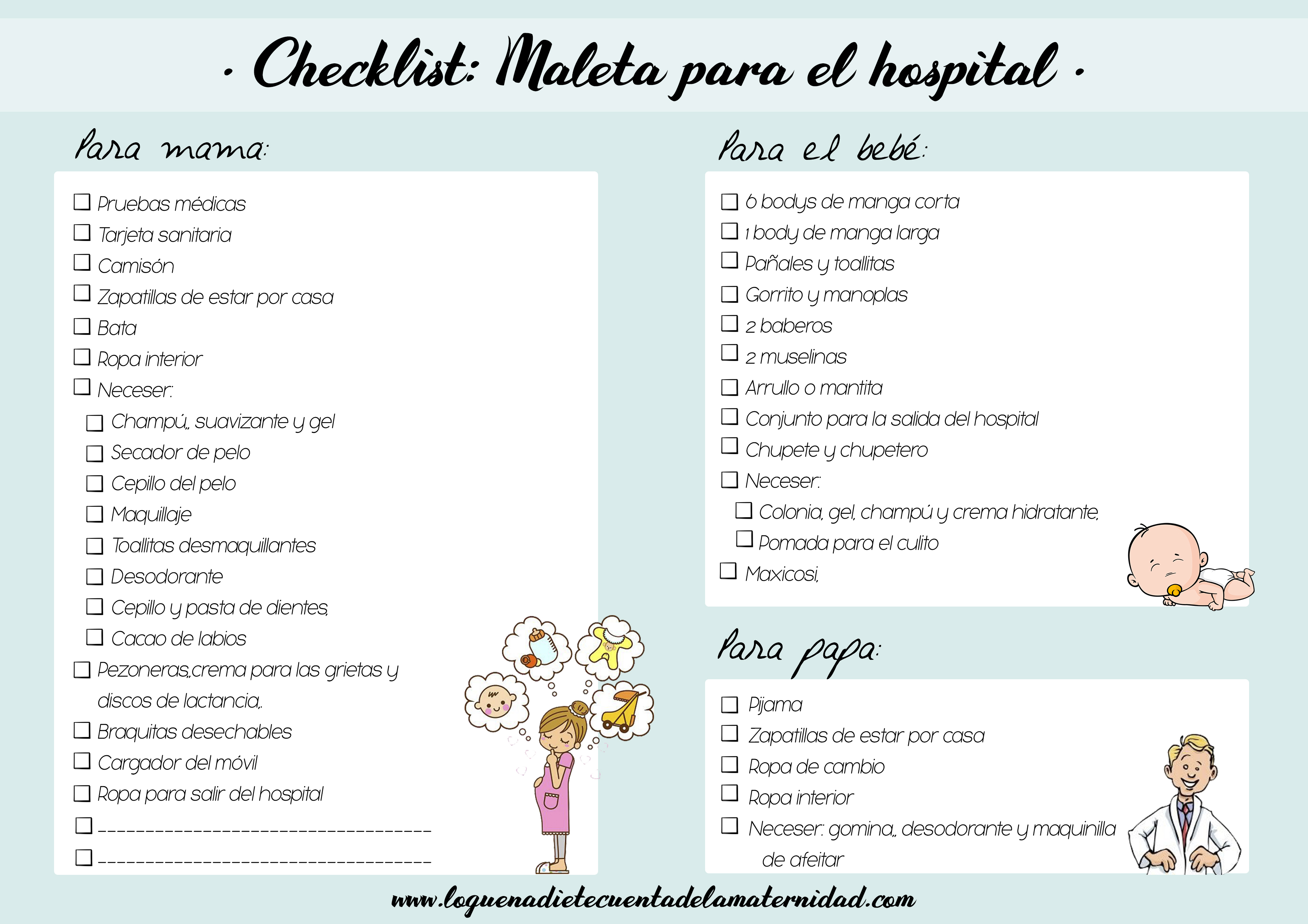 Imprimible / Checklist para la maleta de maternidad, Cosas Molonas, DIY Blog